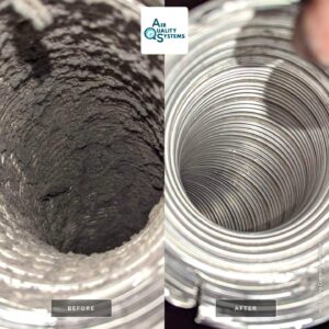 a before and after of professional dryer vent cleaning